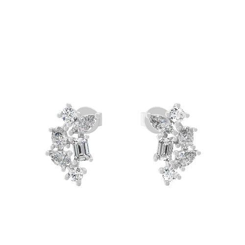 0.77Ct Multi Shaped Lab Grown Diamond Stud Earrings 14K Fine Gold