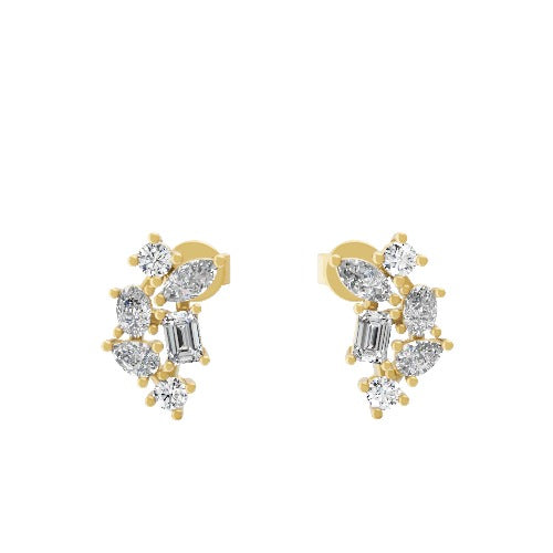 0.77Ct Multi Shaped Lab Grown Diamond Stud Earrings 14K Fine Gold