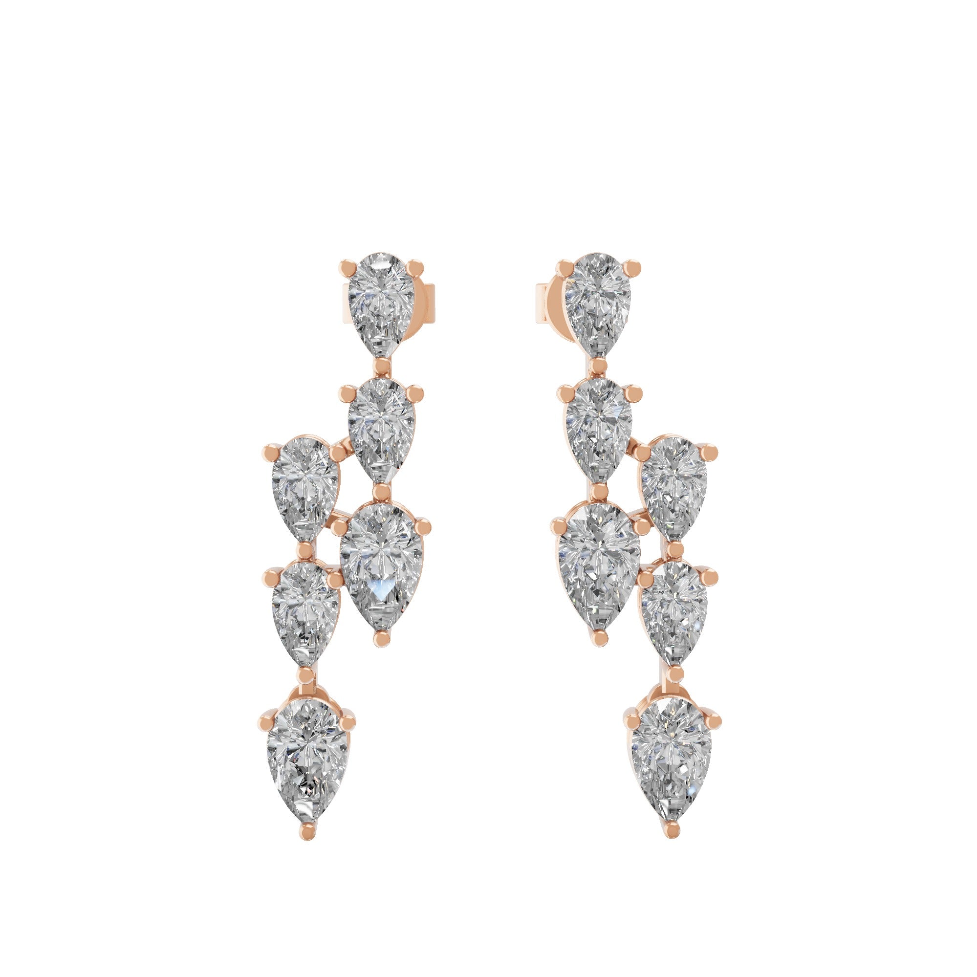 4.00Ct Graduated Pear Cut Lab Grown Diamond Dangle Earrings 14K Fine Gold