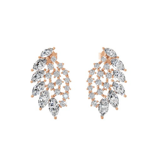 Lab Grown Round Marquise Diamond 14K Gold Petal Style Drop Earrings 2.55Ct