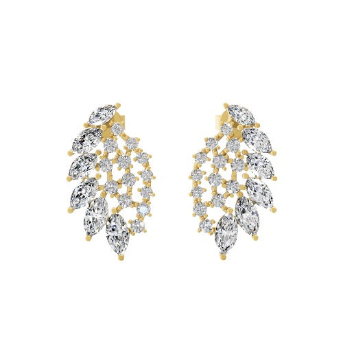 Lab Grown Round Marquise Diamond 14K Gold Petal Style Drop Earrings 2.55Ct