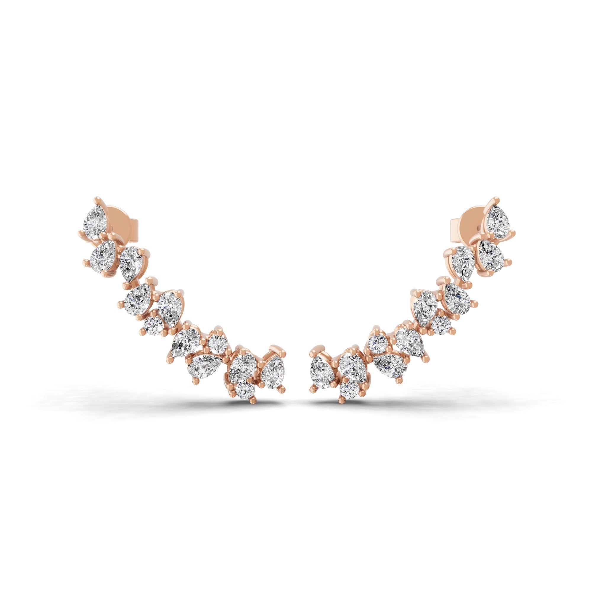 Pear Round Cut 14K Fine Gold Lab Grown Diamond Ear Climber Earring 1.20Ct