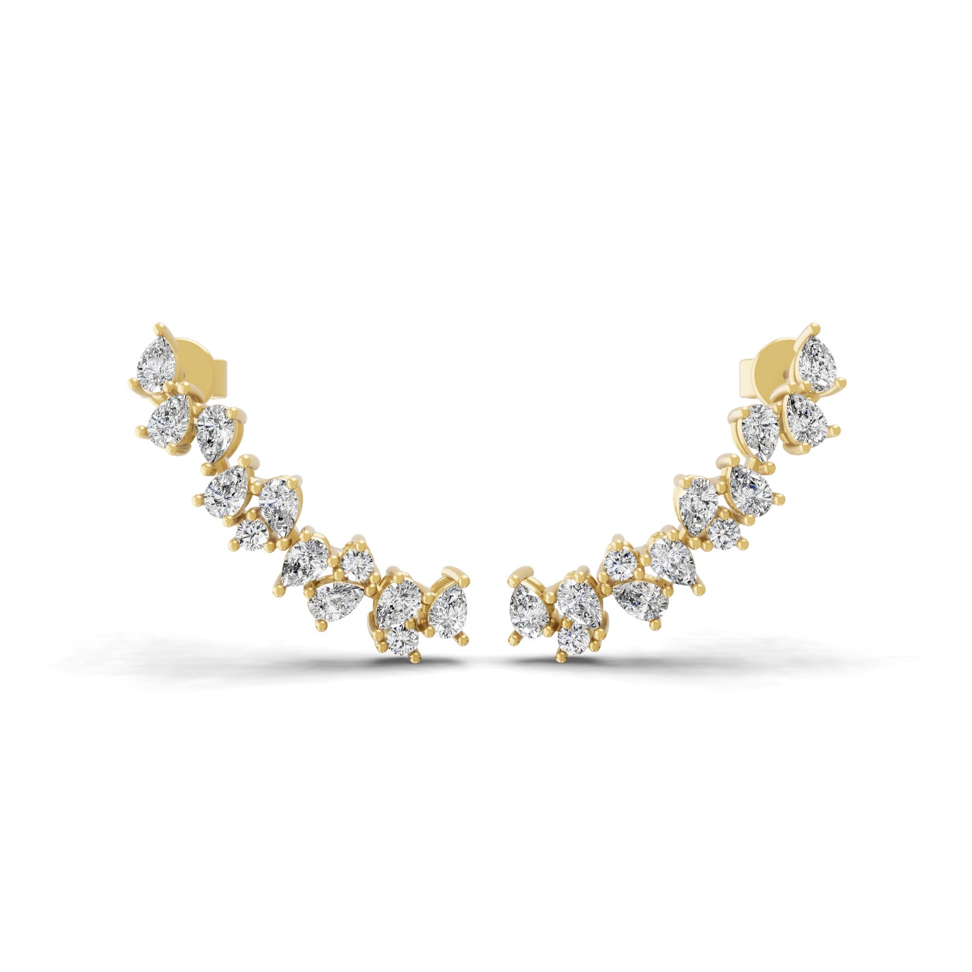 Pear Round Cut 14K Fine Gold Lab Grown Diamond Ear Climber Earring 1.20Ct