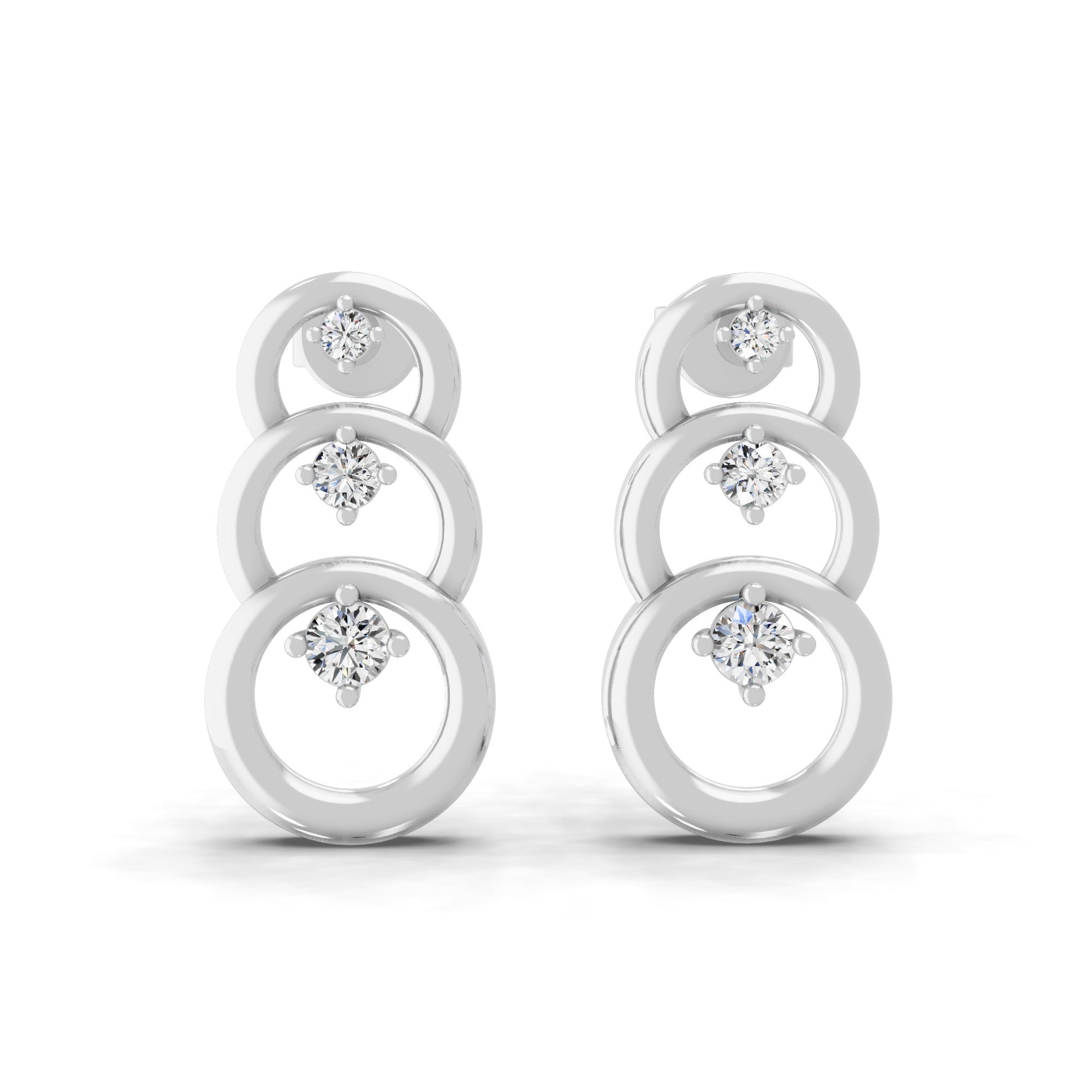 14K Fine Gold Cascading Circles Lab Grown Diamond Earrings 0.24Ct