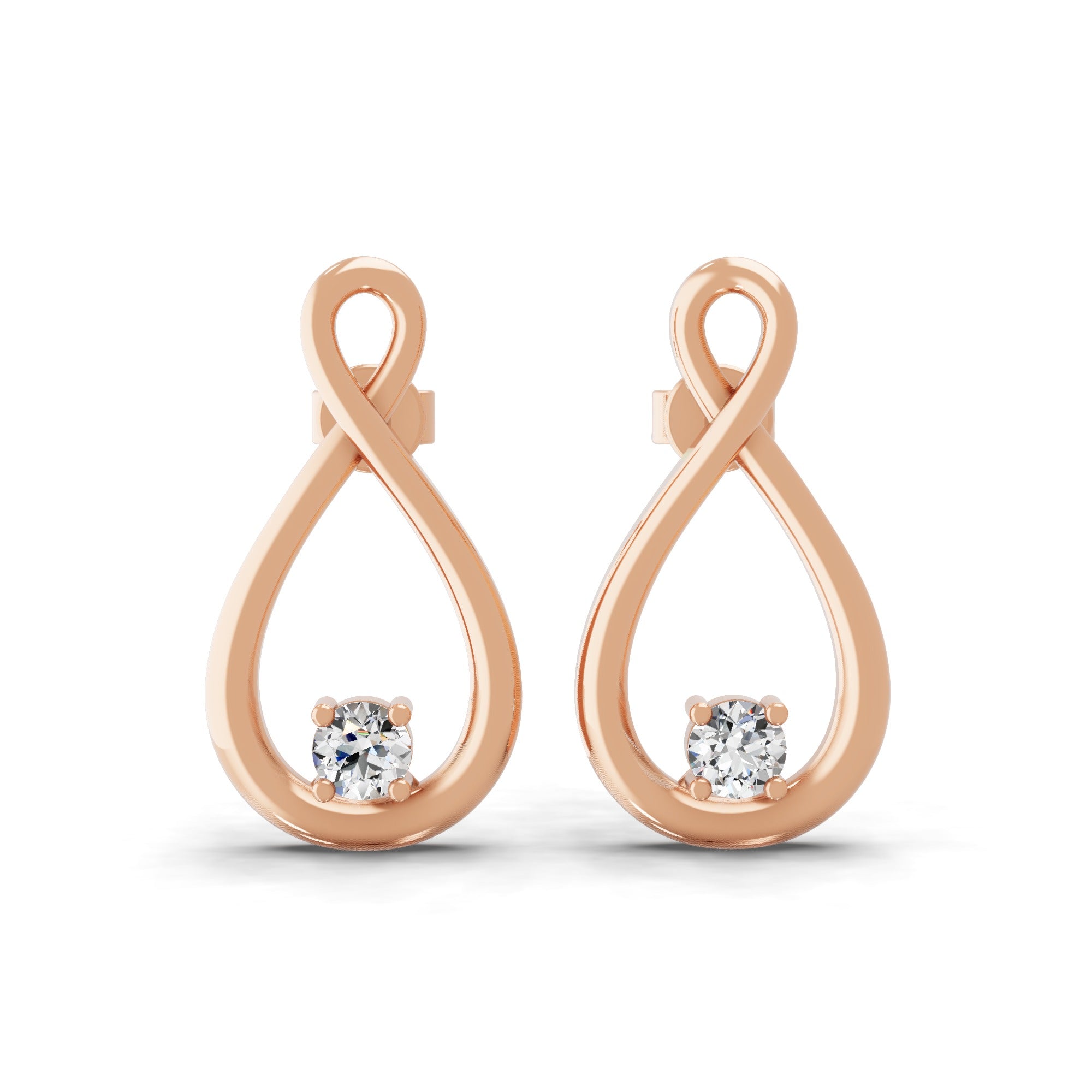 Infinity Loop Solitaire Studs Lab Grown Diamond 0.20Ct 14K Fine Gold