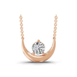 0.60Ct Lab Grown Round Cut Diamond Crescent Moon Solitaire Pendant 14K Fine Gold