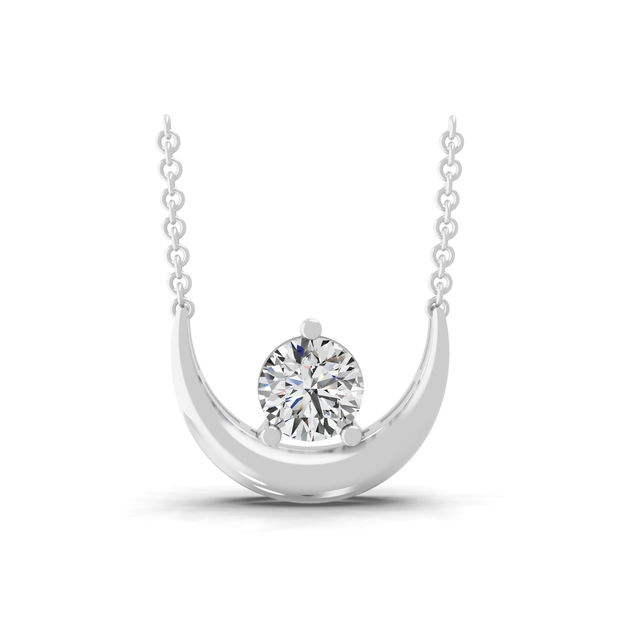 0.60Ct Lab Grown Round Cut Diamond Crescent Moon Solitaire Pendant 14K Fine Gold