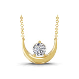 0.60Ct Lab Grown Round Cut Diamond Crescent Moon Solitaire Pendant 14K Fine Gold