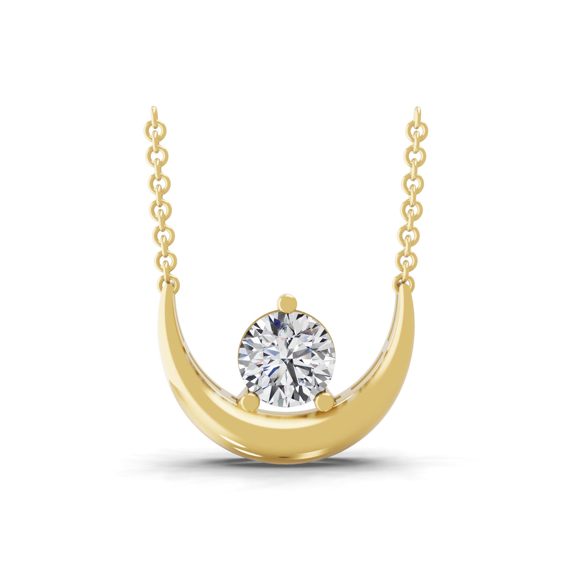 0.60Ct Lab Grown Round Cut Diamond Crescent Moon Solitaire Pendant 14K Fine Gold
