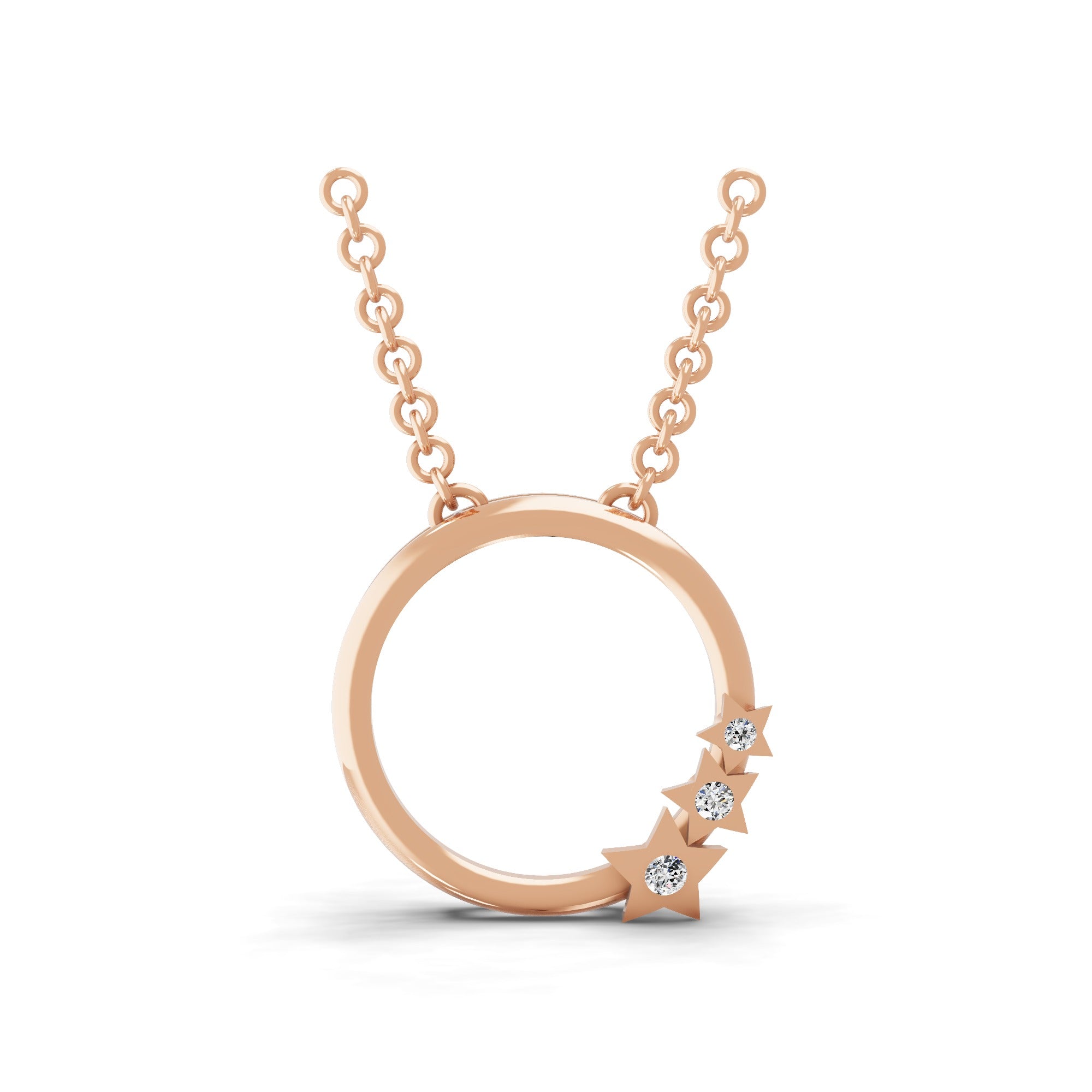 Lab Grown Round Cut Diamond Circle Pendant 14K Fine Gold Necklace 0.02Ct