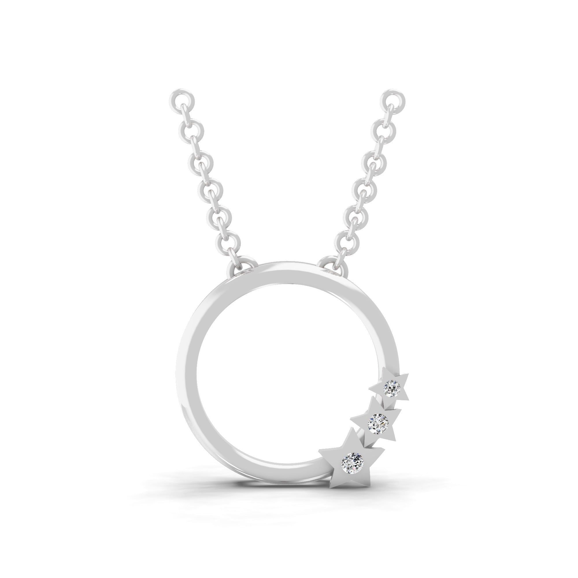 Lab Grown Round Cut Diamond Circle Pendant 14K Fine Gold Necklace 0.02Ct