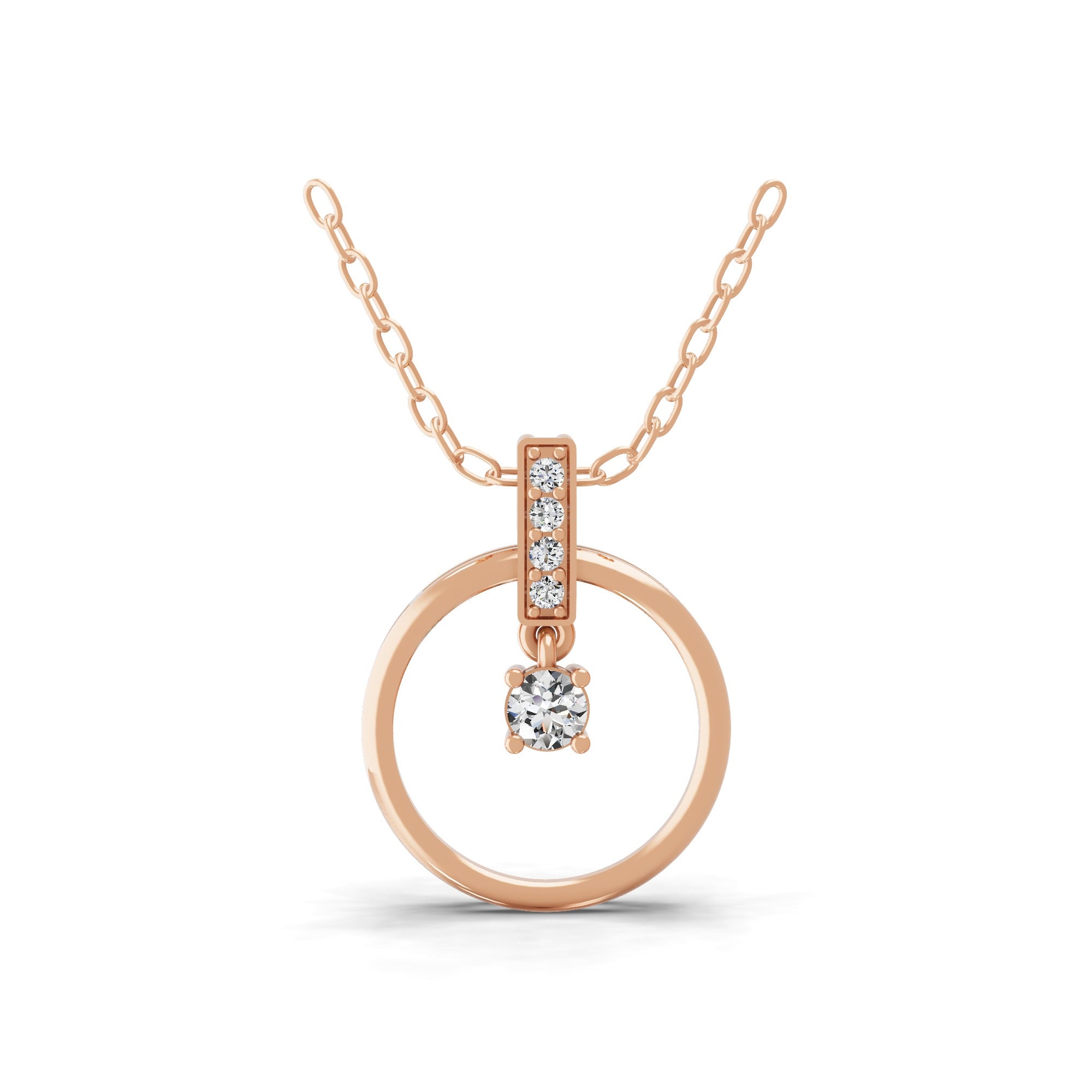 14K Fine Gold 0.10Ct Lab Grown Diamond Round Cut Circle Pendant Necklace