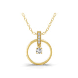 14K Fine Gold 0.10Ct Lab Grown Diamond Round Cut Circle Pendant Necklace