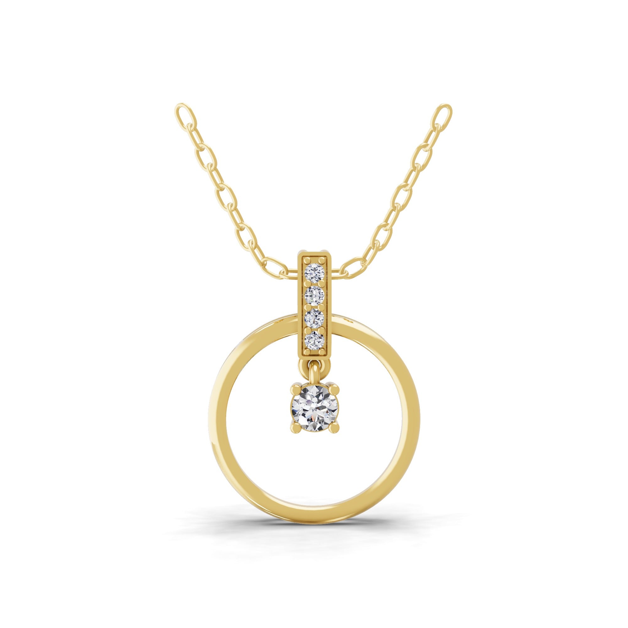 14K Fine Gold 0.10Ct Lab Grown Diamond Round Cut Circle Pendant Necklace