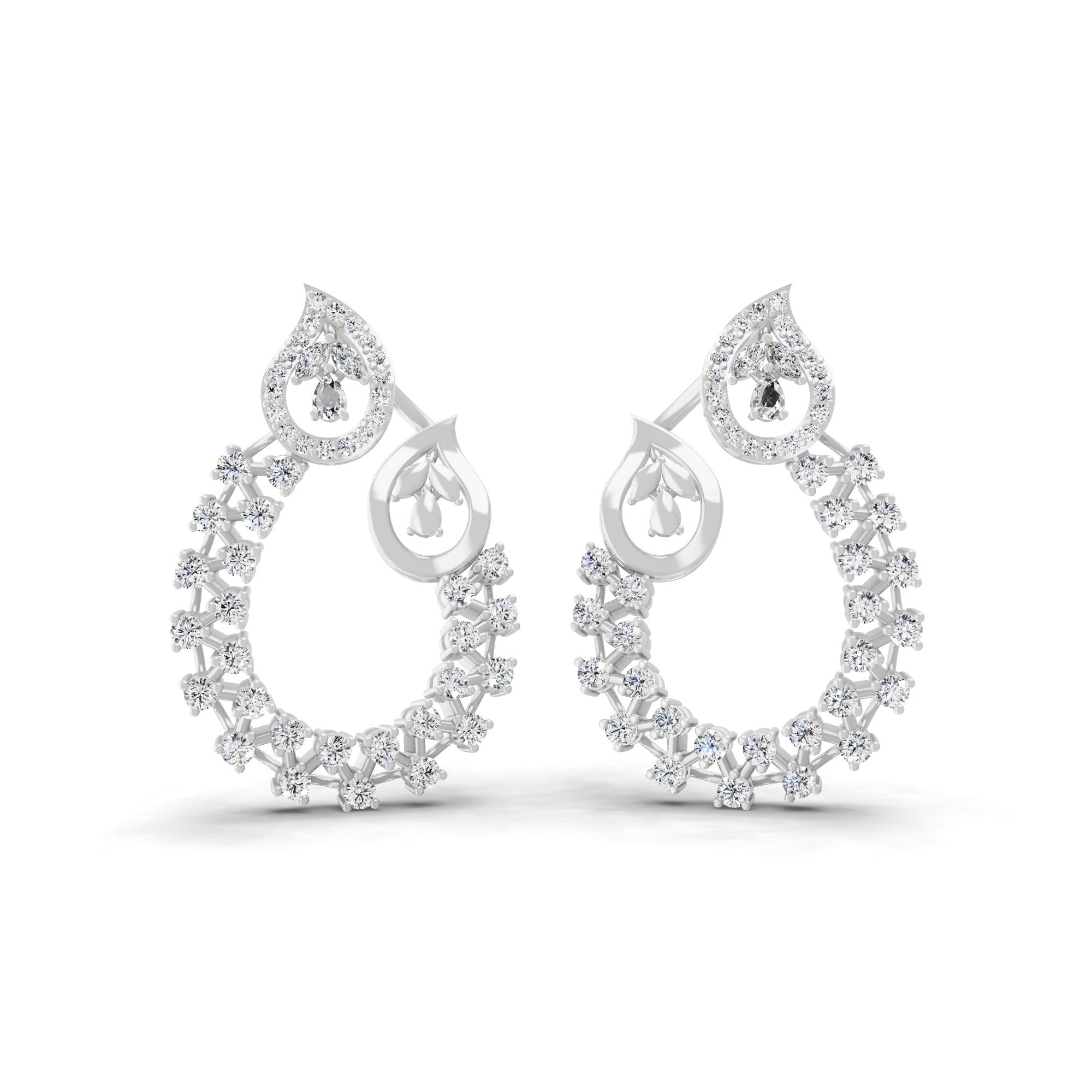 1.60Ct Multi Cut 14K Gold Lab Grown Diamond Teardrop Shaped Hoop Earrings