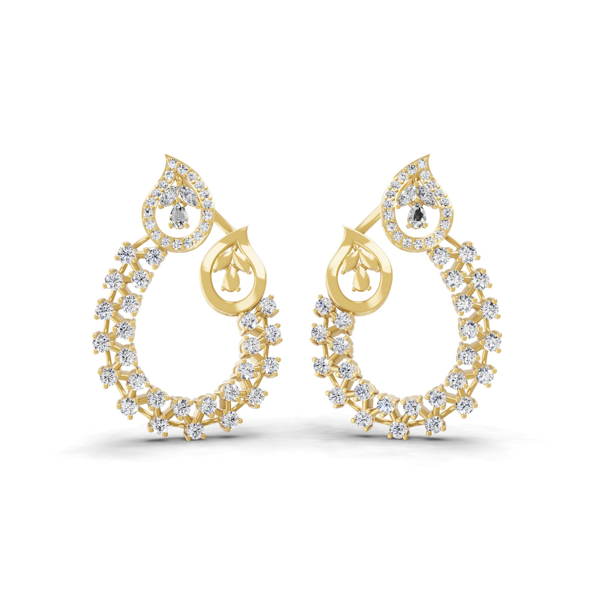 1.60Ct Multi Cut 14K Gold Lab Grown Diamond Teardrop Shaped Hoop Earrings