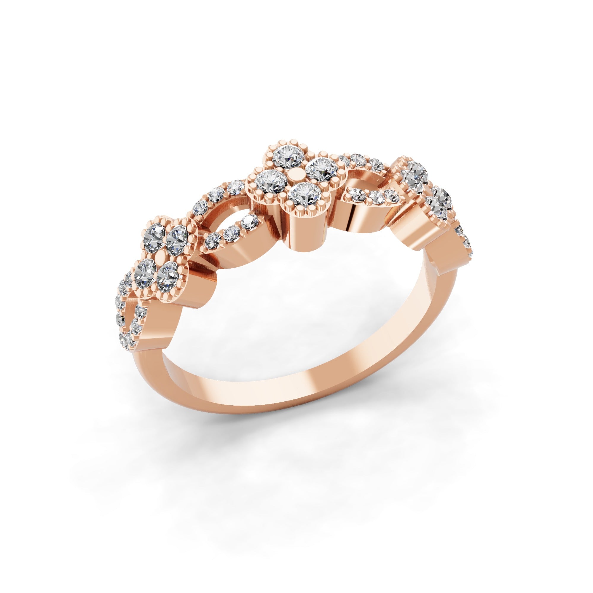 Floral Motif 0.55Ct Lab Grown Diamond Stackable Ring 14K Fine Gold