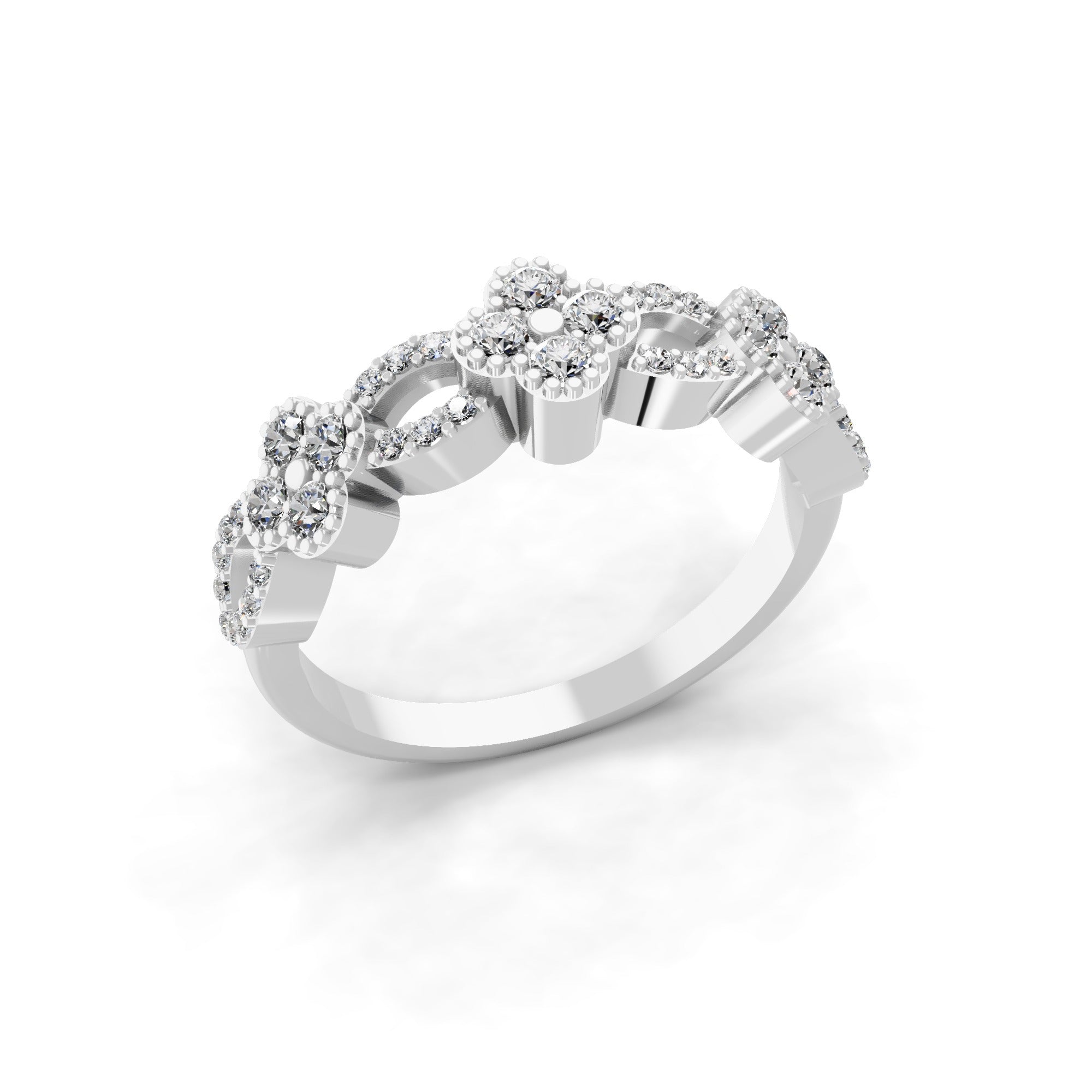 Floral Motif 0.55Ct Lab Grown Diamond Stackable Ring 14K Fine Gold