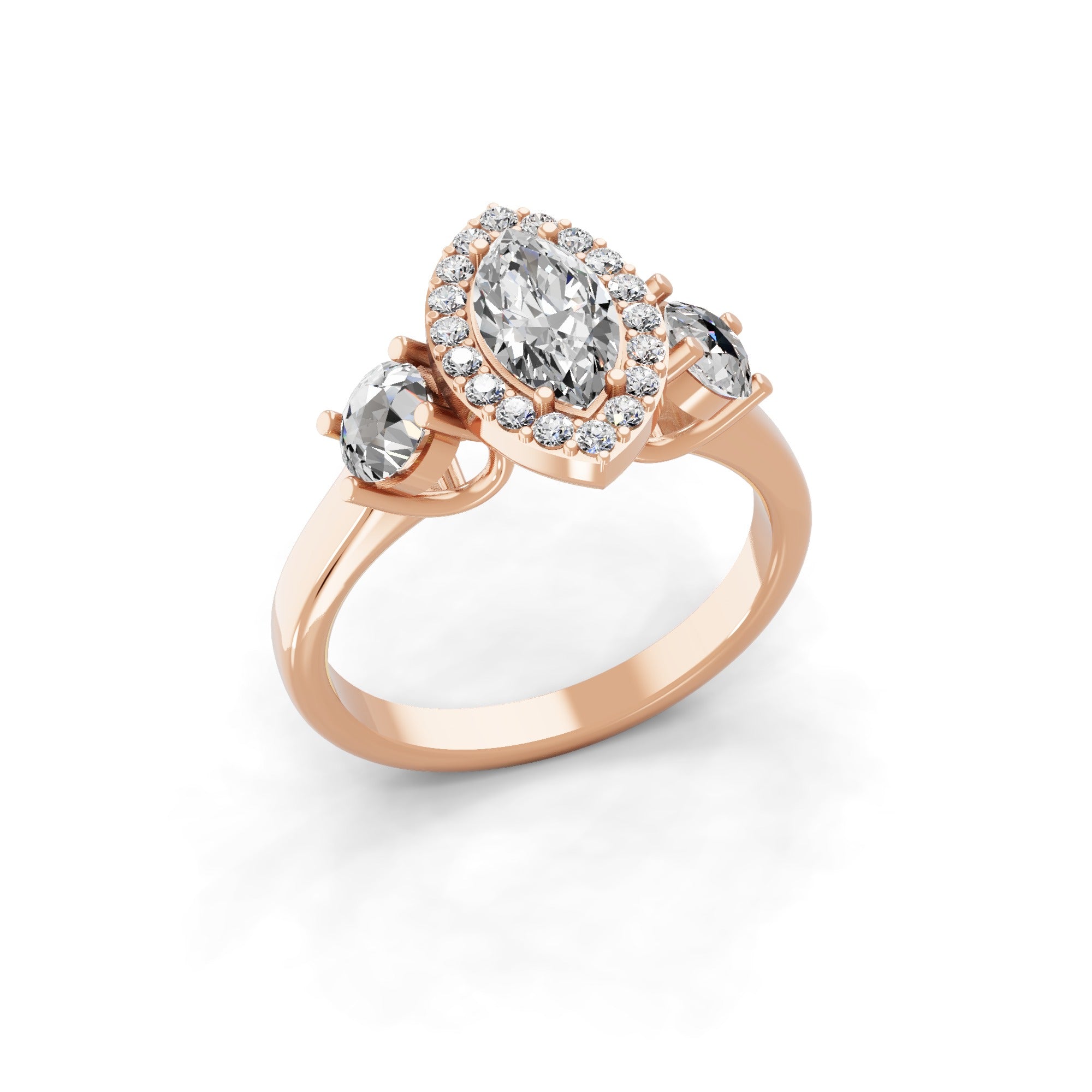 Triology Round and Marquise Cut Lab Grown Diamond Ring 1.39Ct 14K Fine Gold