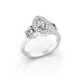Triology Round and Marquise Cut Lab Grown Diamond Ring 1.39Ct 14K Fine Gold