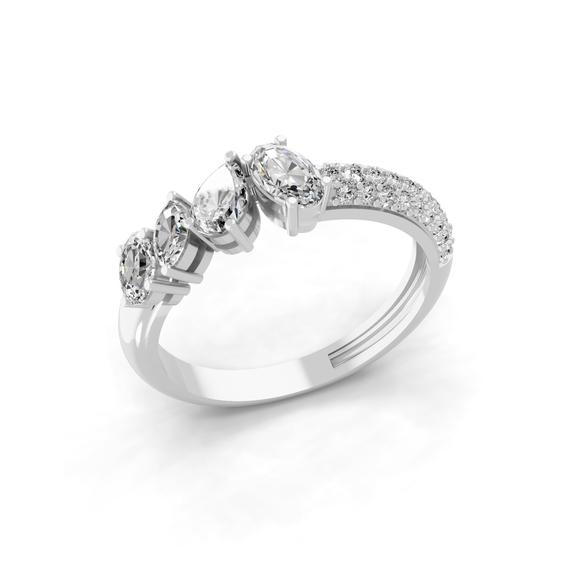 14K Fine Gold Pave Set Band Multi Stone Lab Grown Diamond Ring 0.96Ct
