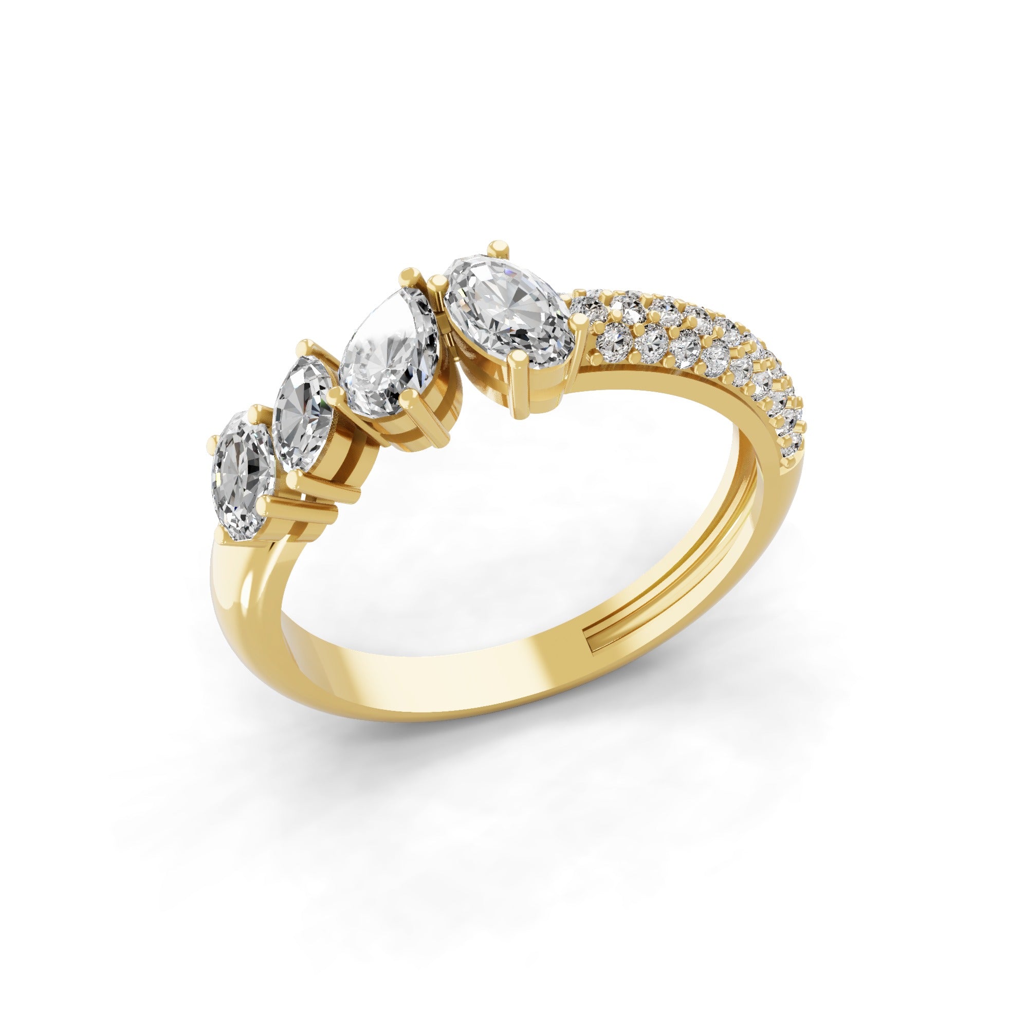 14K Fine Gold Pave Set Band Multi Stone Lab Grown Diamond Ring 0.96Ct