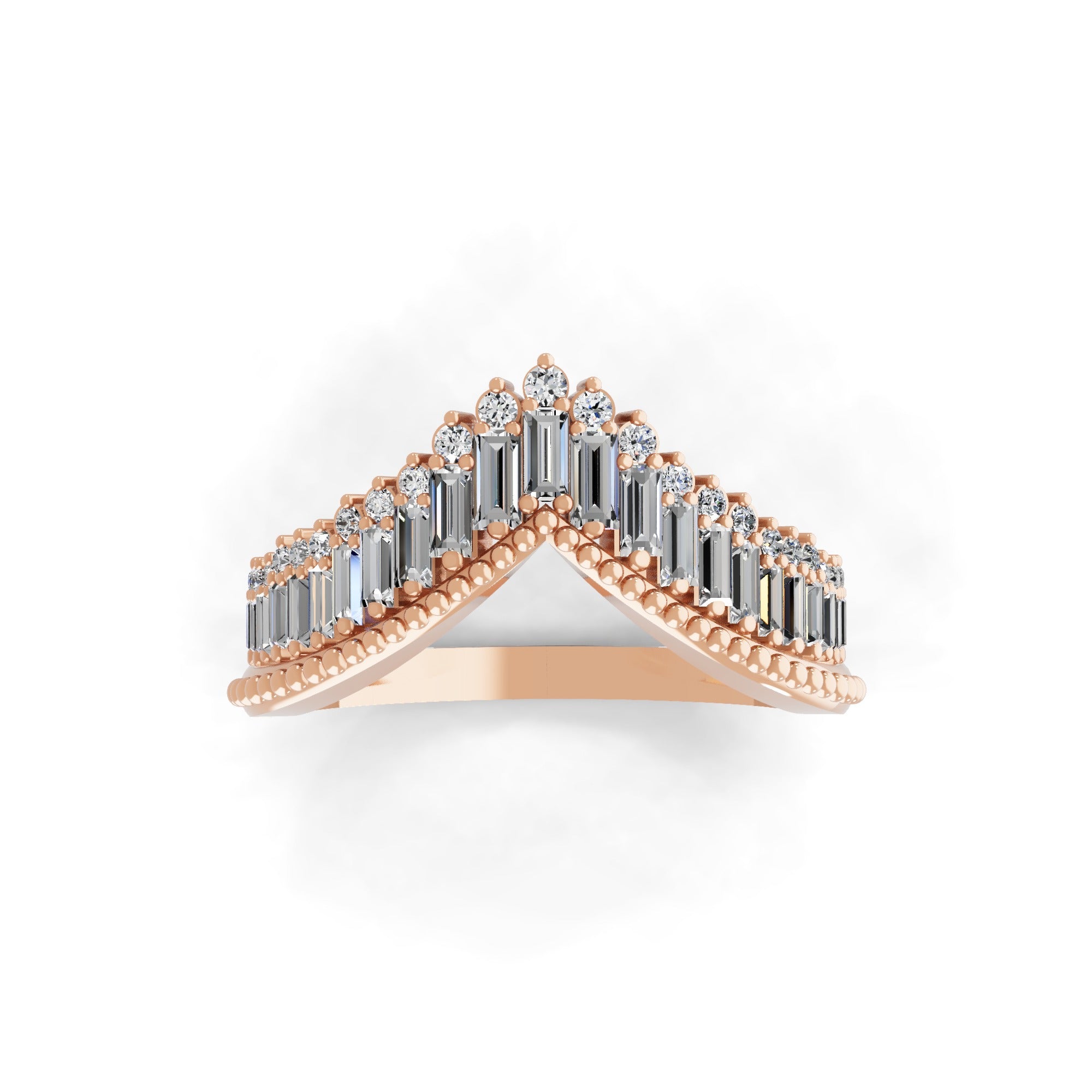 0.60Ct Lab Grown Baguette Round Diamond V-shaped Stackable Band Ring 14K Gold
