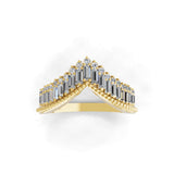 0.60Ct Lab Grown Baguette Round Diamond V-shaped Stackable Band Ring 14K Gold
