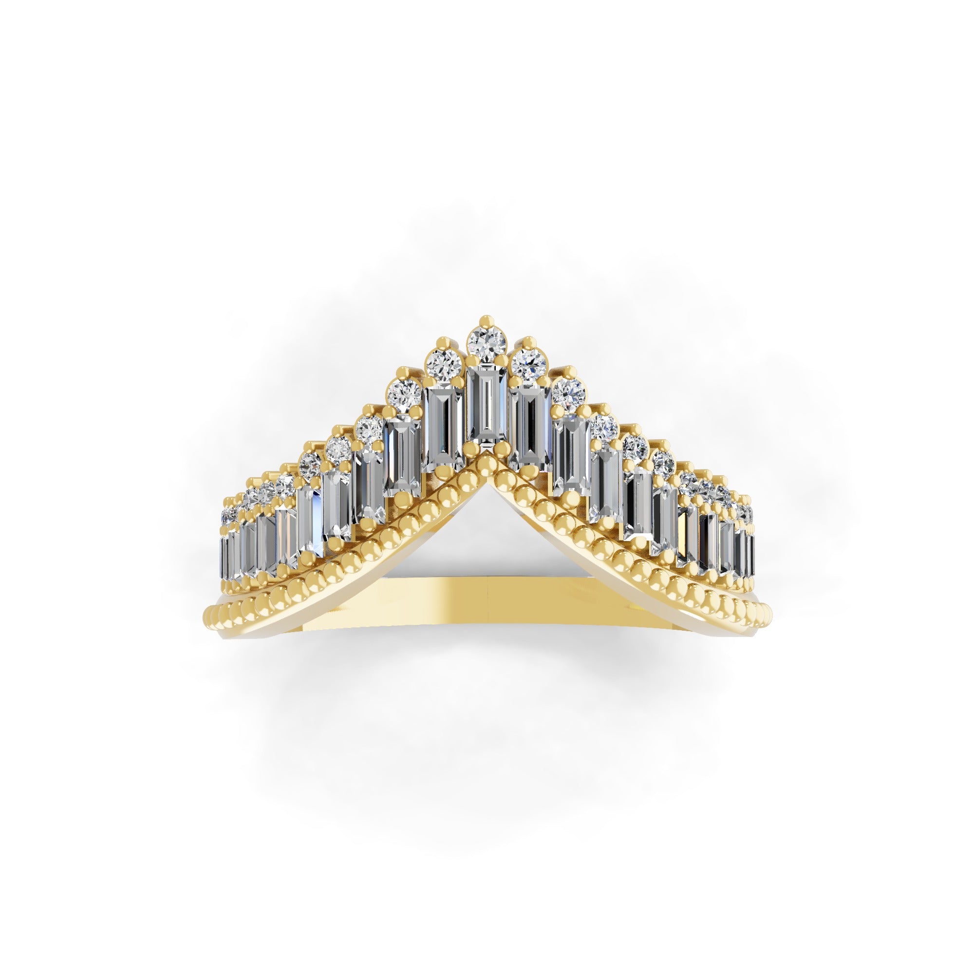 0.60Ct Lab Grown Baguette Round Diamond V-shaped Stackable Band Ring 14K Gold