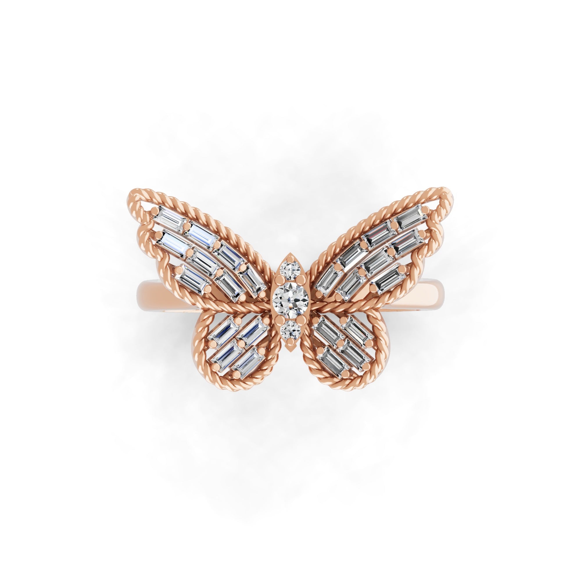 Lab Grown Diamond 0.28Ct Butterfly Shaped Ring 14K Fine Gold