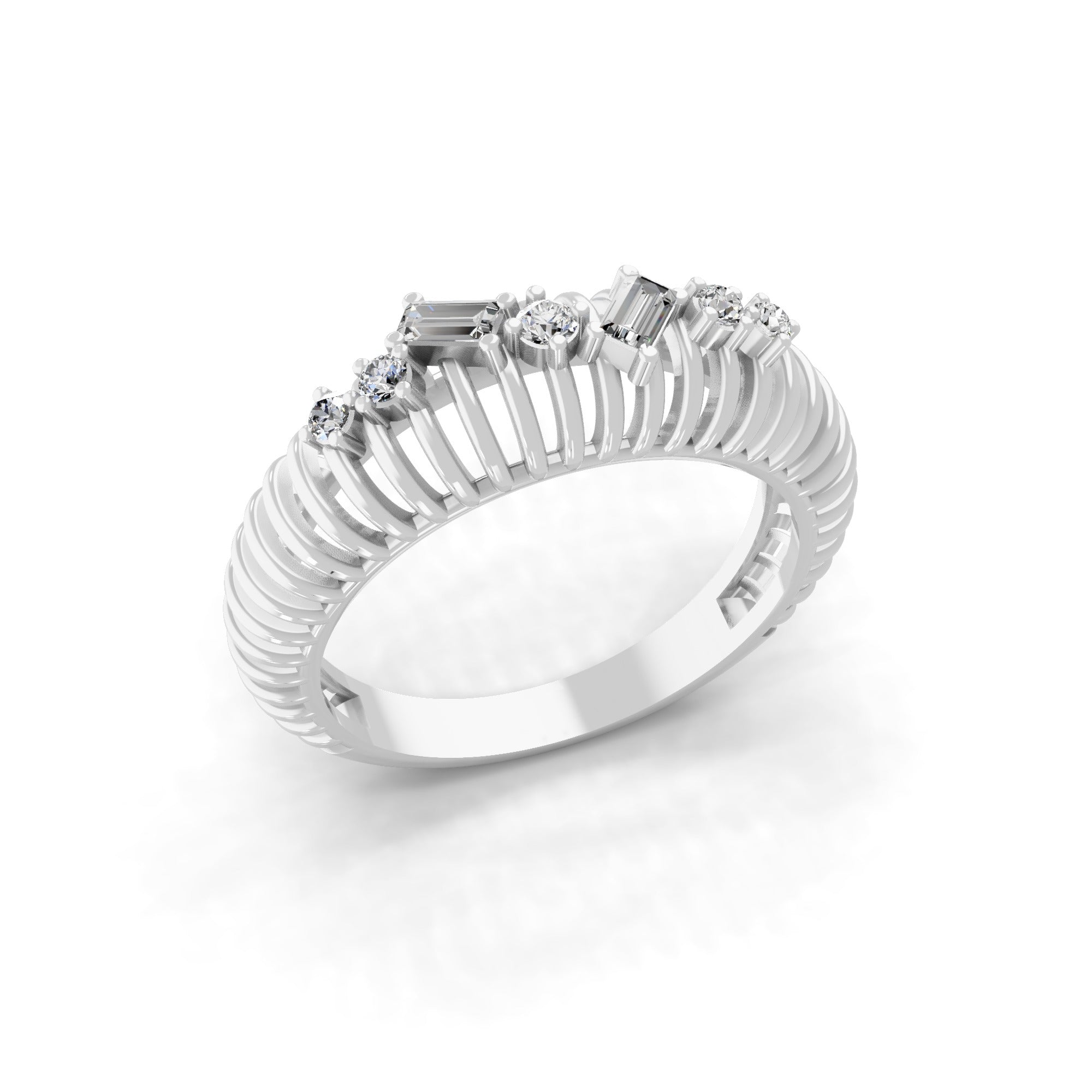 14K Fine Gold Round Baguette Cut Band Ring Lab Grown Diamond 0.23Ct