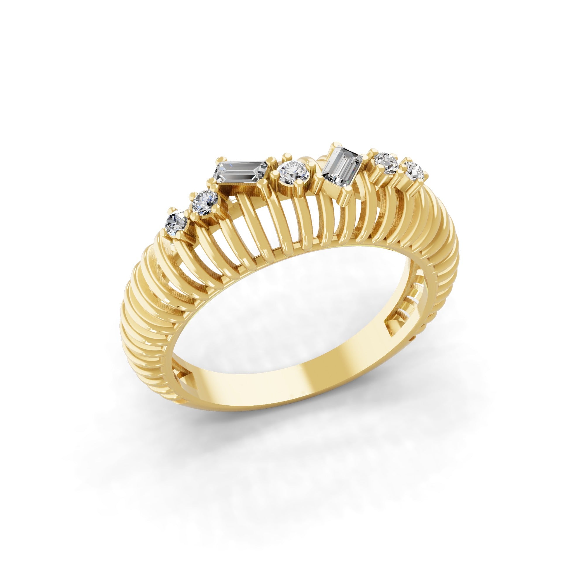14K Fine Gold Round Baguette Cut Band Ring Lab Grown Diamond 0.23Ct