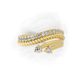Multi Band Rope Statement Ring Round Cut 0.48Ct Lab Grown Diamond 14K Fine Gold