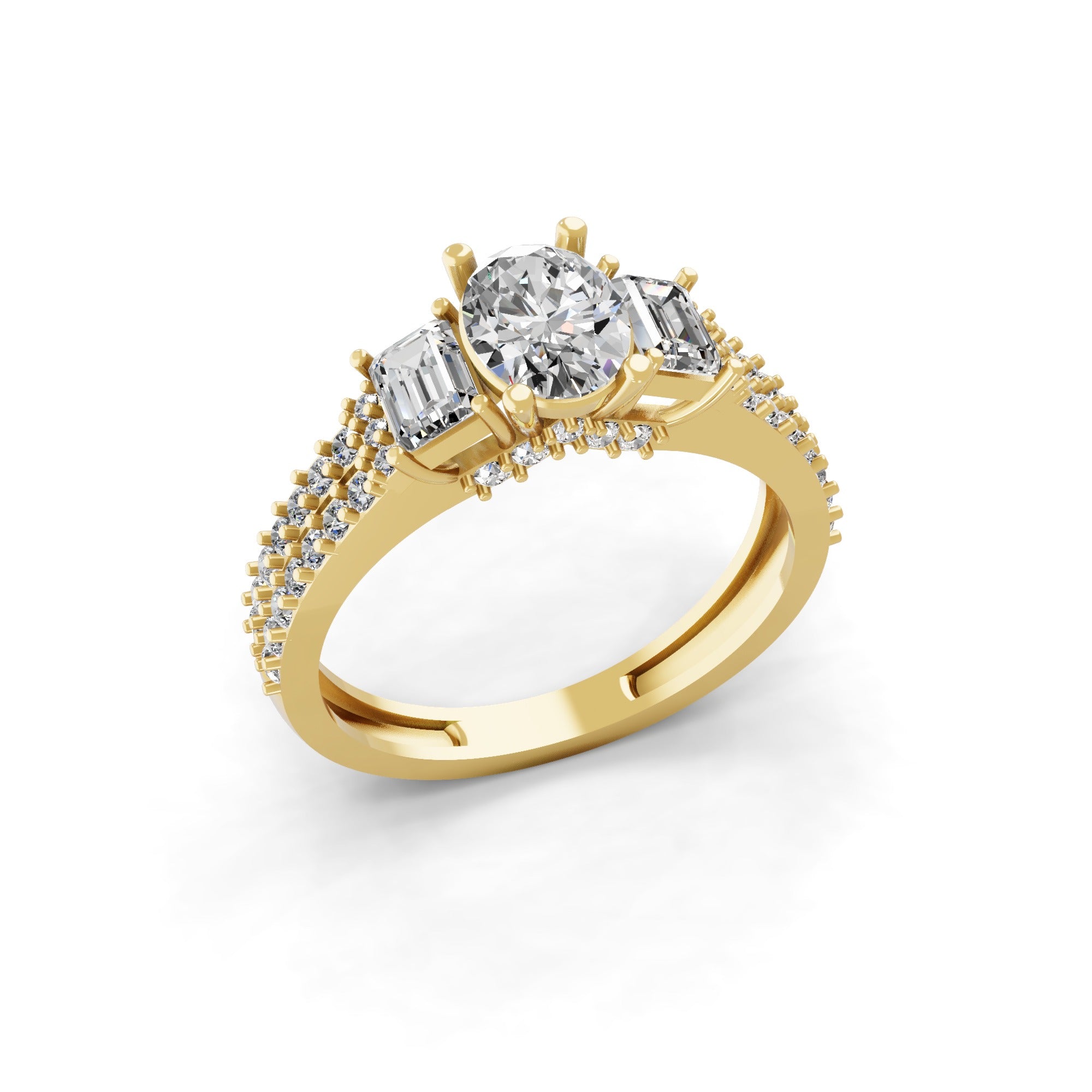 Three Stone Engagement Ring Lab Grown Diamond 14K Fine Gold 1.60Ct