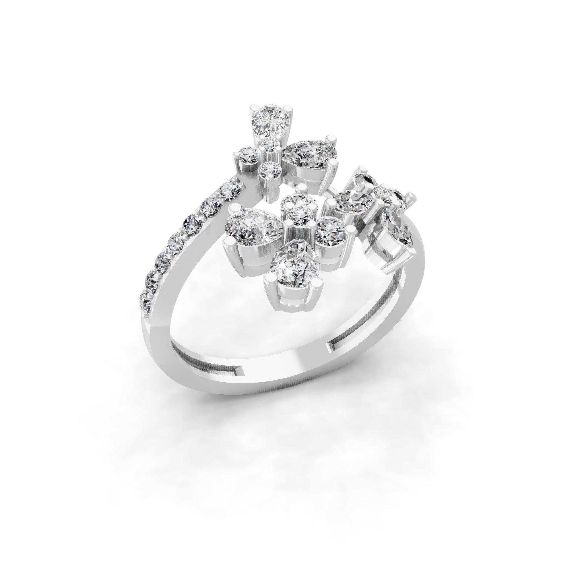 1.06Ct 14K Fine Gold Lab Grown Diamond Multi Shape Open Promise Ring
