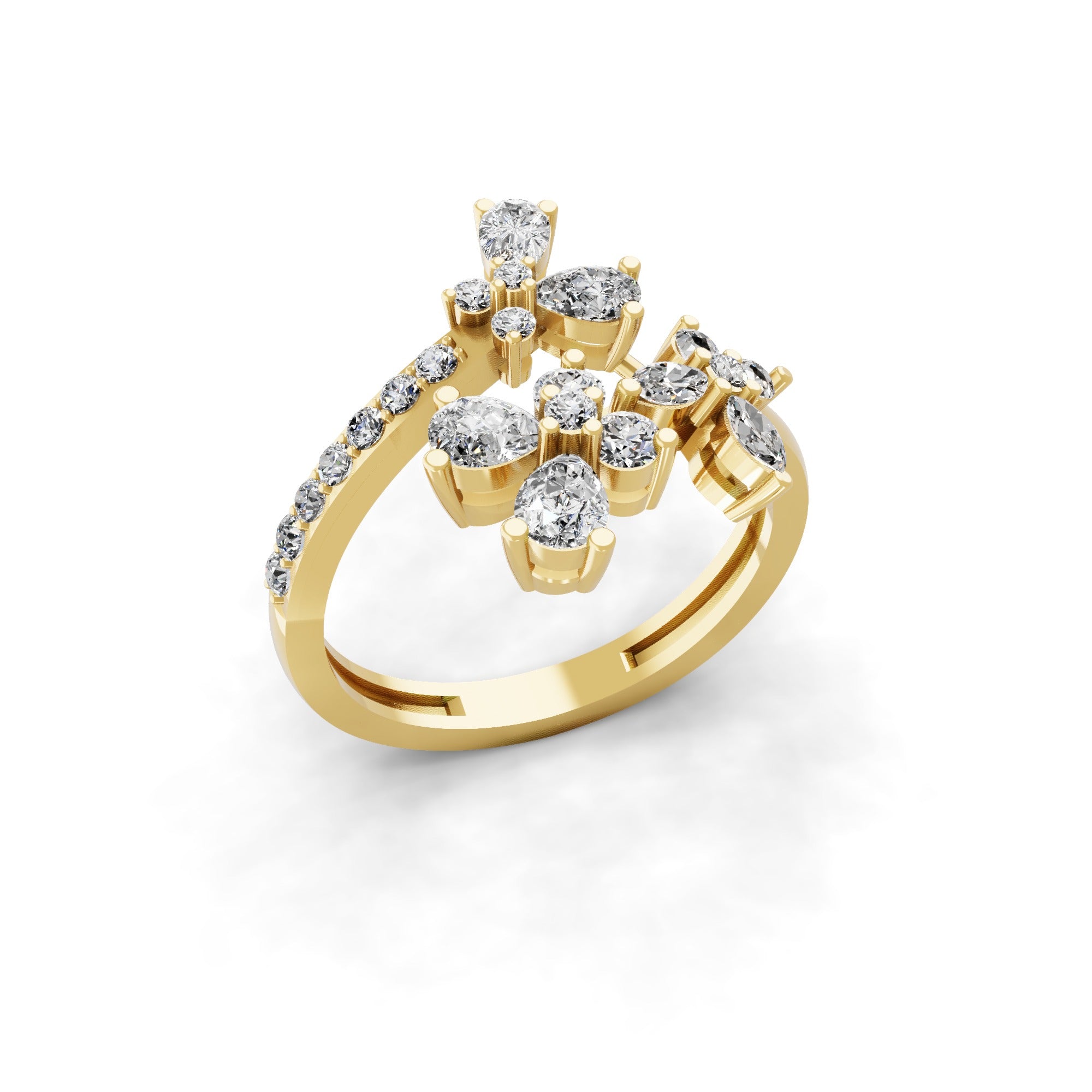 1.06Ct 14K Fine Gold Lab Grown Diamond Multi Shape Open Promise Ring