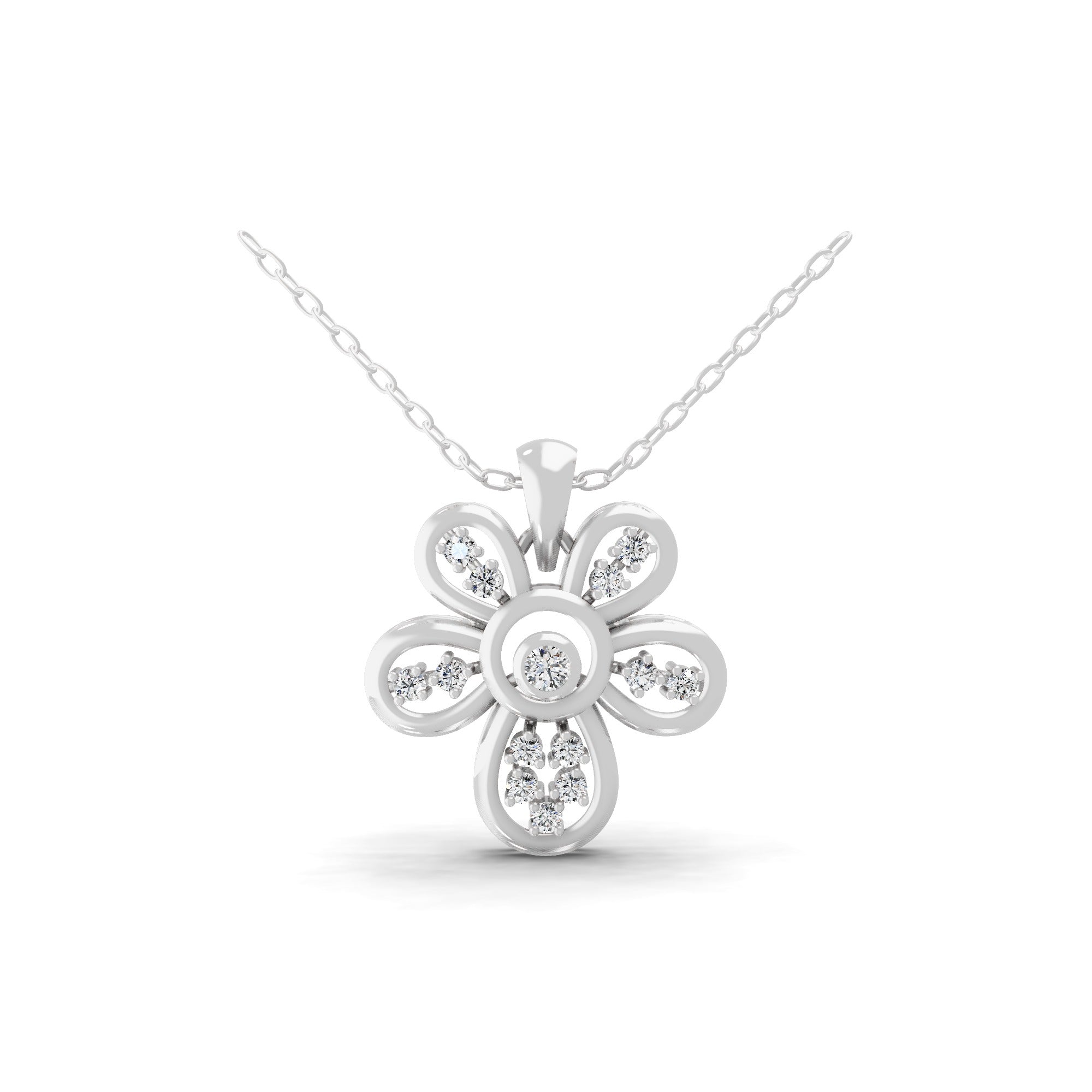 0.40Ct Flower Pendant 14K Fine Gold Necklace Lab Grown Round Cut Diamond