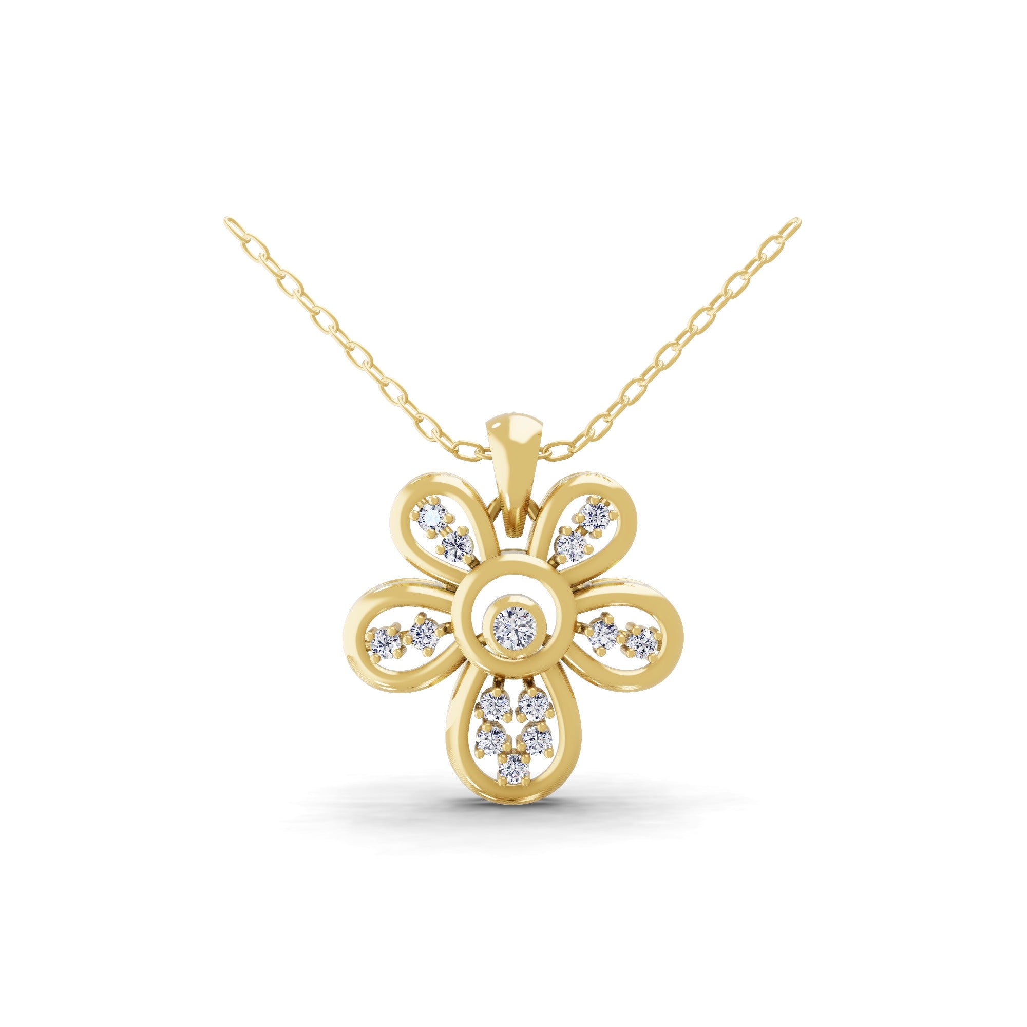 0.40Ct Flower Pendant 14K Fine Gold Necklace Lab Grown Round Cut Diamond