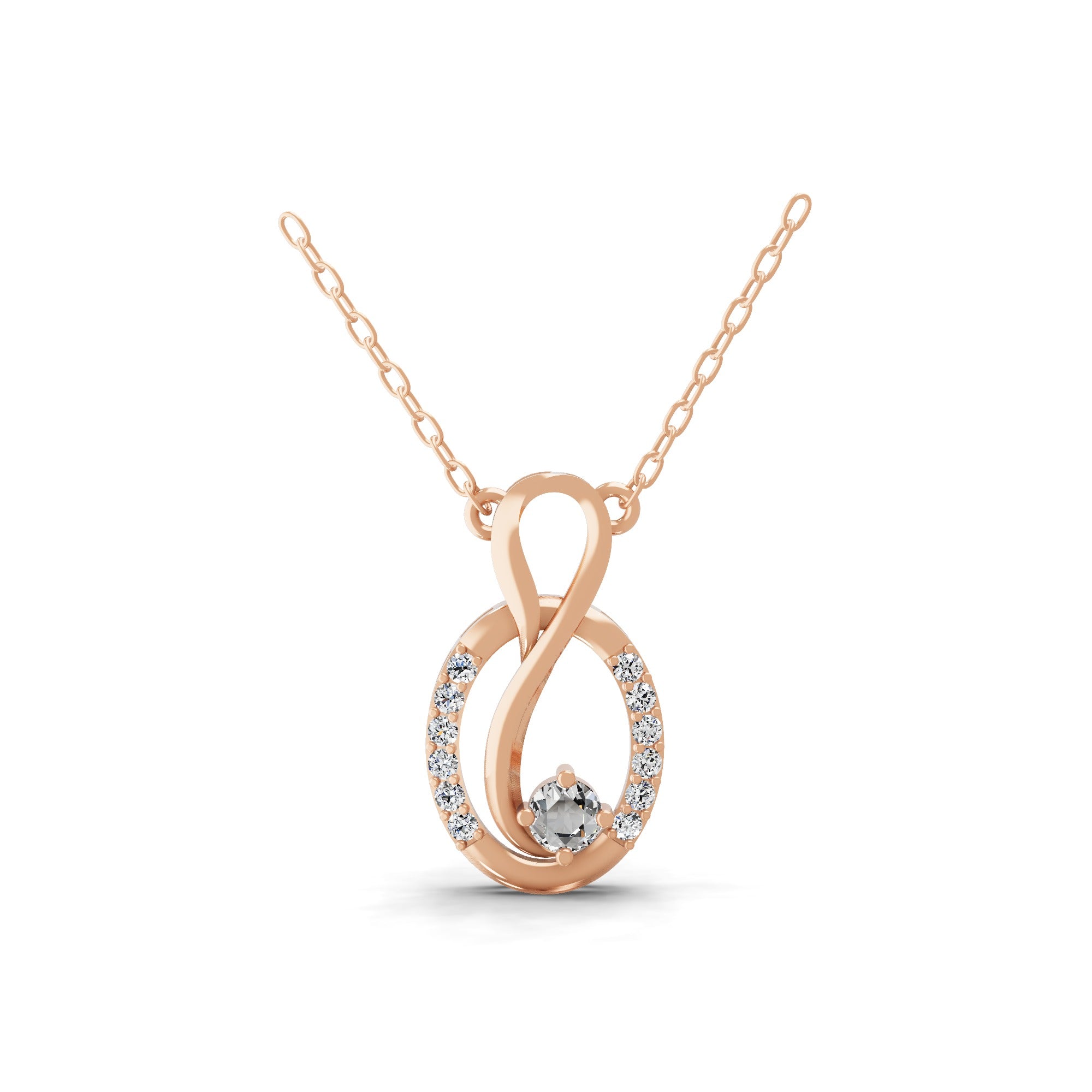 14K Fine Gold Round Lab Grown Diamond Infinity Swirl Pendant Necklace 0.41Ct