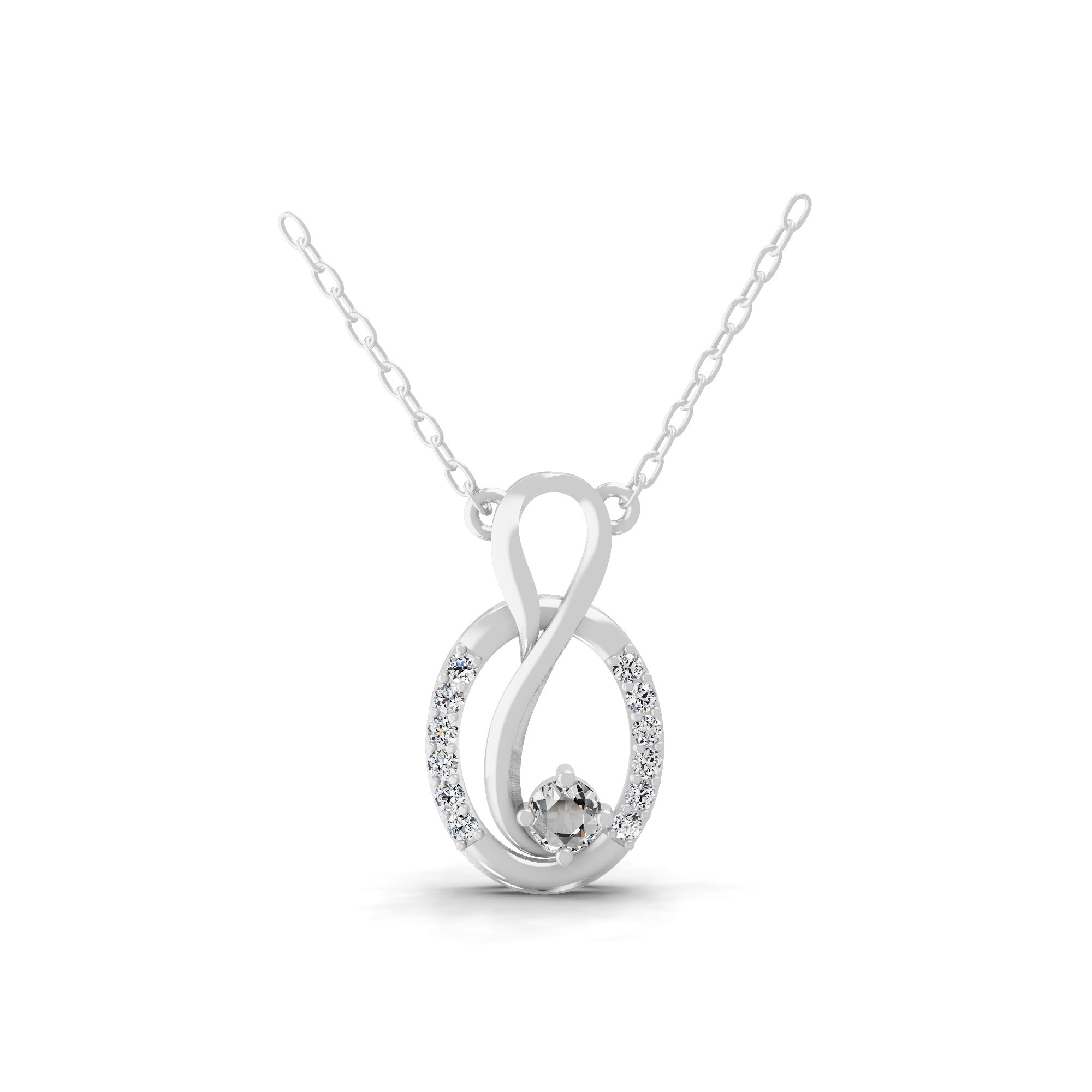 14K Fine Gold Round Lab Grown Diamond Infinity Swirl Pendant Necklace 0.41Ct