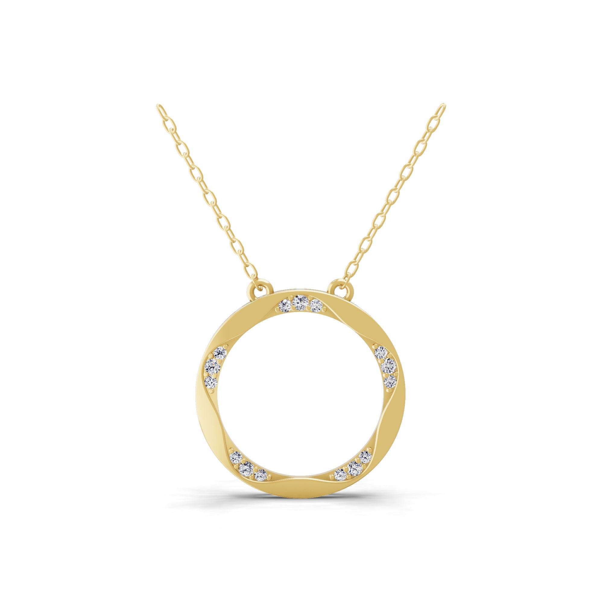 Round Cut 0.24Ct Lab Grown Diamond Circle Pendant Necklace 14K Fine Gold
