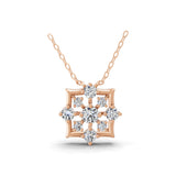 Lab Grown Round Cut Diamond 14K Fine Gold Floral Cluster Pendant Necklace 1.25Ct