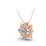 Lab Grown Round Cut Diamond 14K Fine Gold Floral Cluster Pendant Necklace 1.25Ct