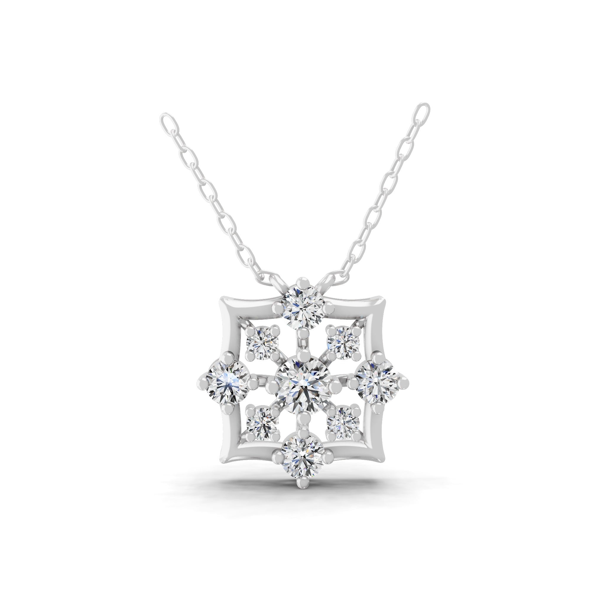 Lab Grown Round Cut Diamond 14K Fine Gold Floral Cluster Pendant Necklace 1.25Ct