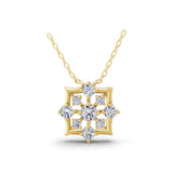 Lab Grown Round Cut Diamond 14K Fine Gold Floral Cluster Pendant Necklace 1.25Ct