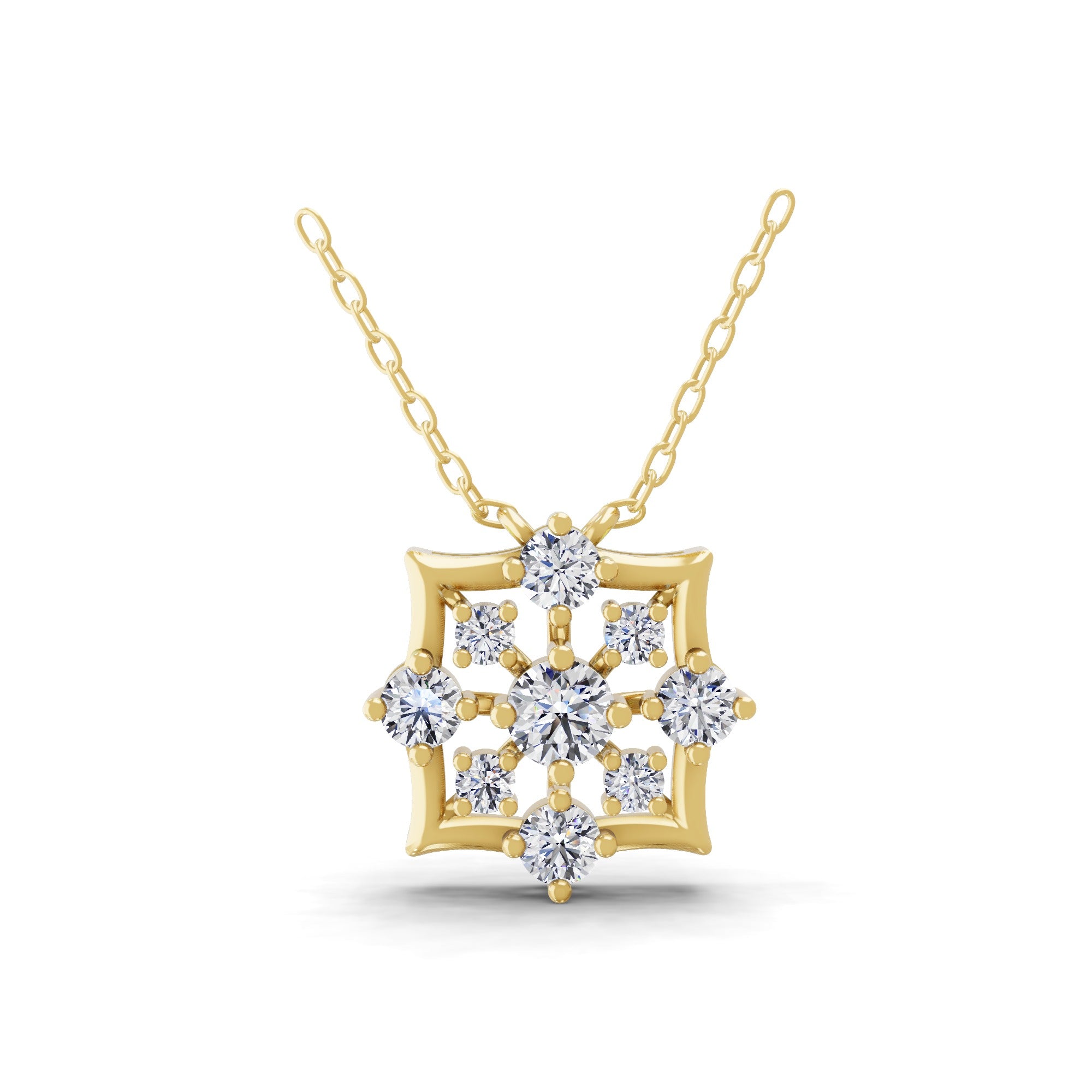 Lab Grown Round Cut Diamond 14K Fine Gold Floral Cluster Pendant Necklace 1.25Ct