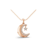 0.38Ct Crescent Moon & Star Pendant Round Lab Grown Diamond 14K Fine Gold