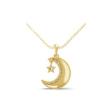 0.38Ct Crescent Moon & Star Pendant Round Lab Grown Diamond 14K Fine Gold