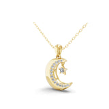0.38Ct Crescent Moon & Star Pendant Round Lab Grown Diamond 14K Fine Gold
