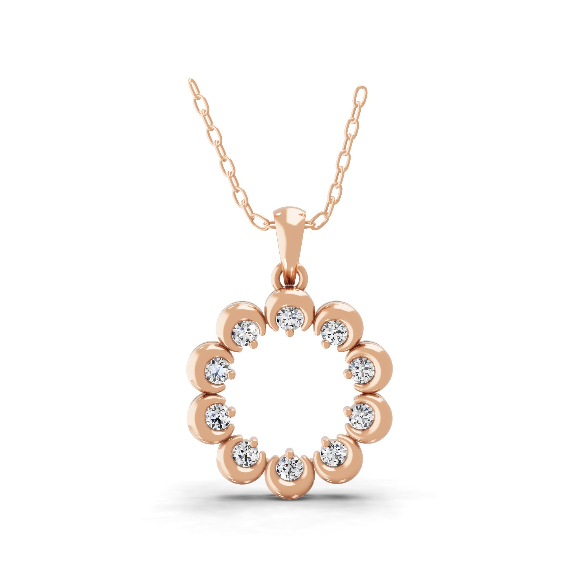 Rose Gold Open Flower Pendant Necklace 0.50Ct 14K Fine Gold Lab Grown Diamond